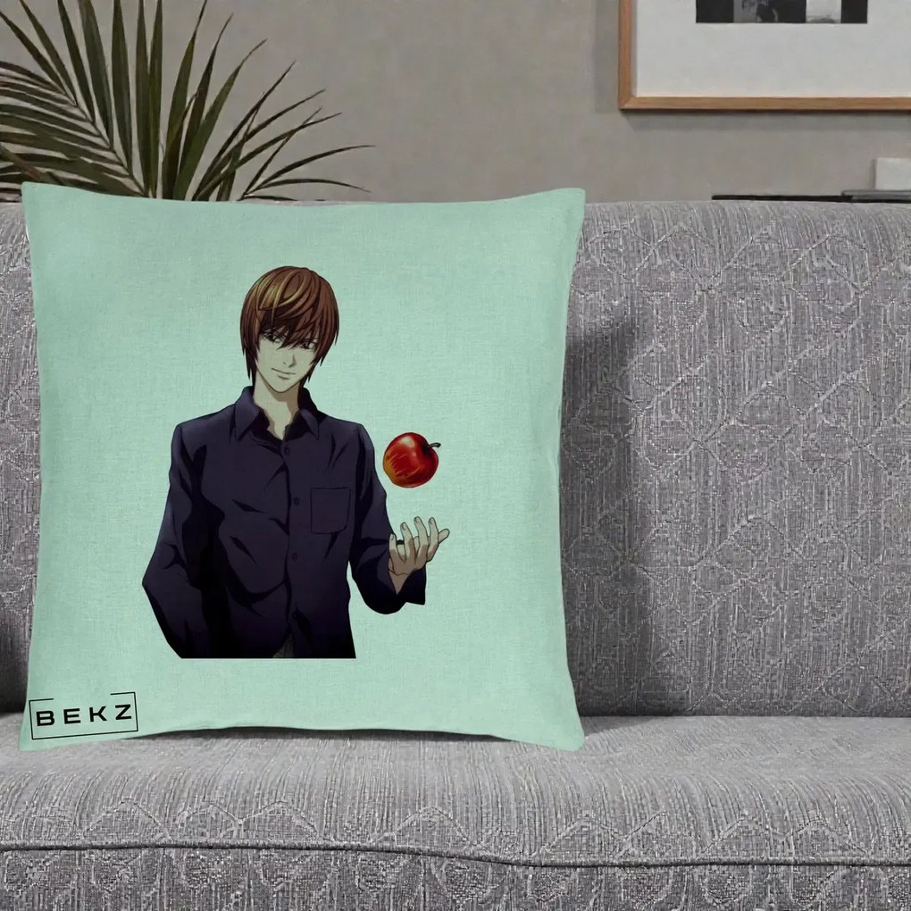 Perna Personalizata Death Note Light Yagami cu Mar, 40x40 cm, Verde Menta, Husa Detasabila, Perna Inclusa, BEKZ®