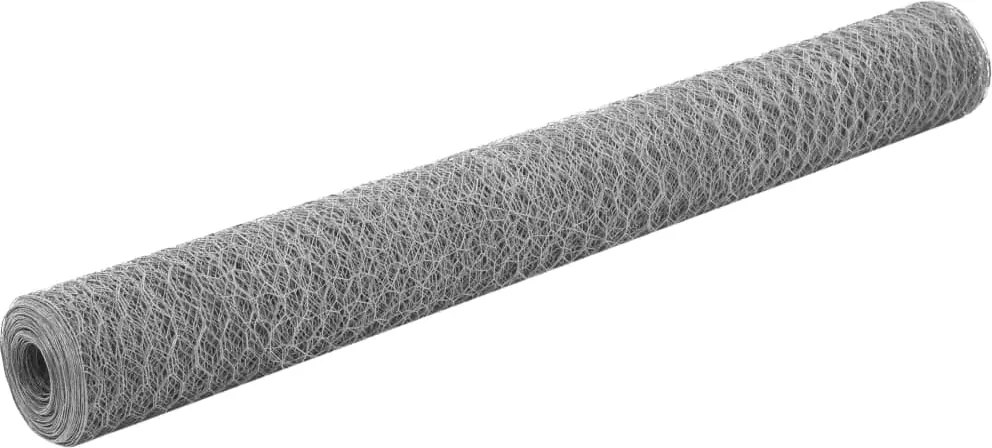vidaXL Plasă de sârmă găini, argintiu, 25 x 1,2 m, oțel galvanizat