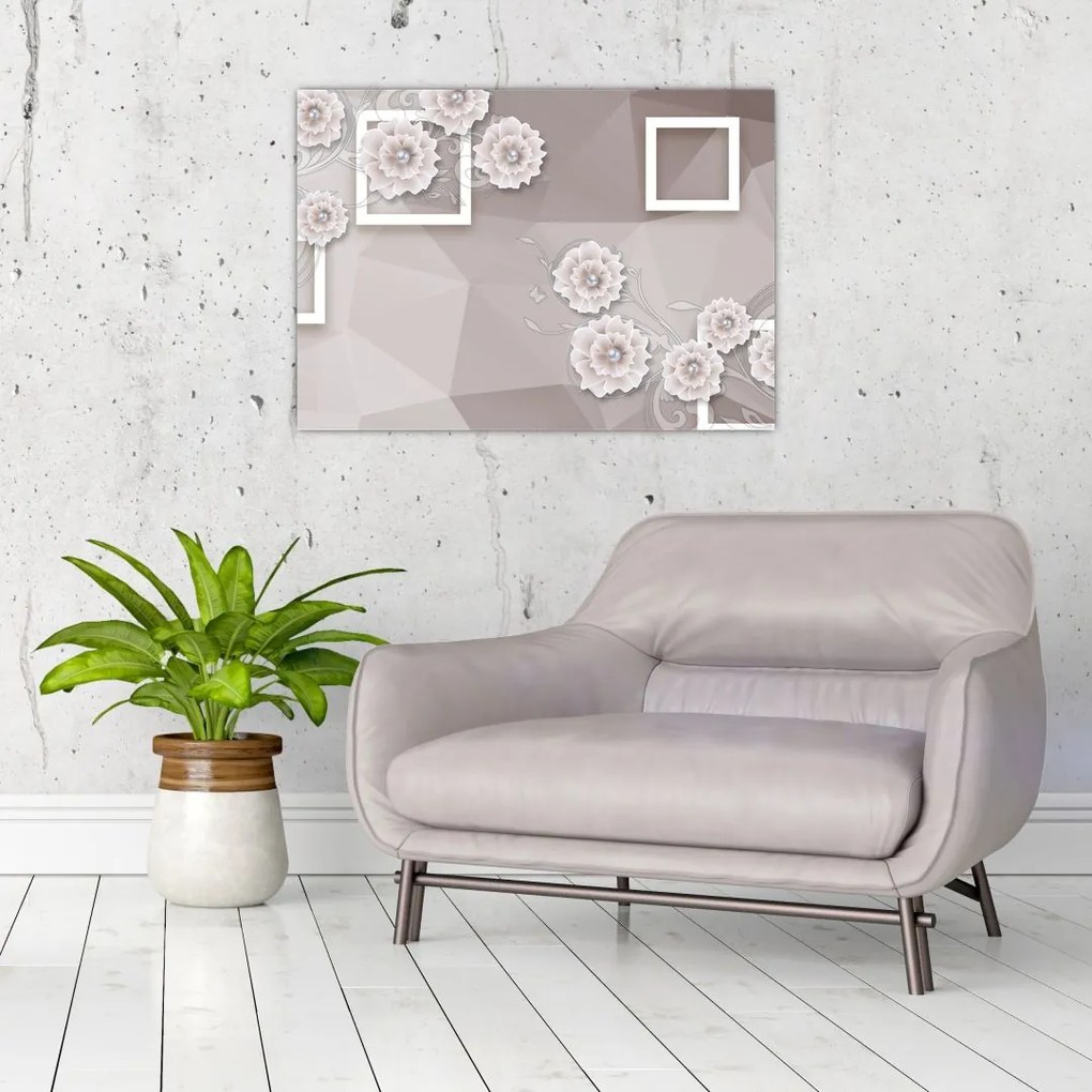 Tablou - Imagine flori bej (70x50 cm)