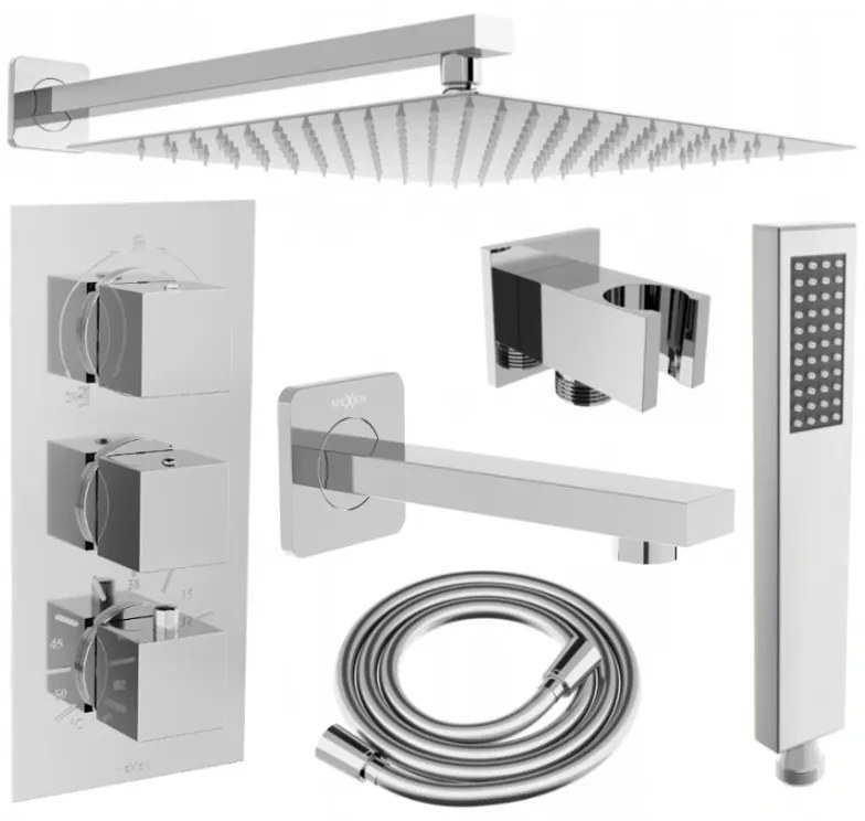 Mexen Cube DR02 set de baie și duș încastrat cu duș de plafon de 30 cm, crom - 77503DR0230-00