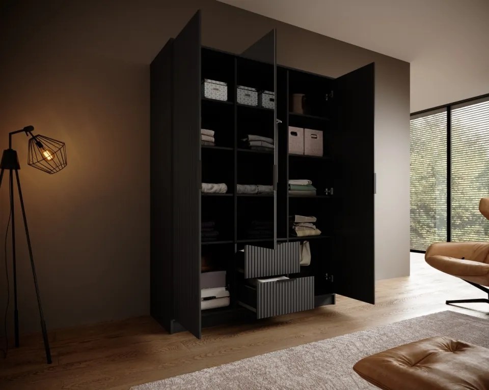 Dulap cu trei usi si oglinda, Norel, ADRK Furniture (Culoare: Alb, Dimensiuni: 200x200 cm)