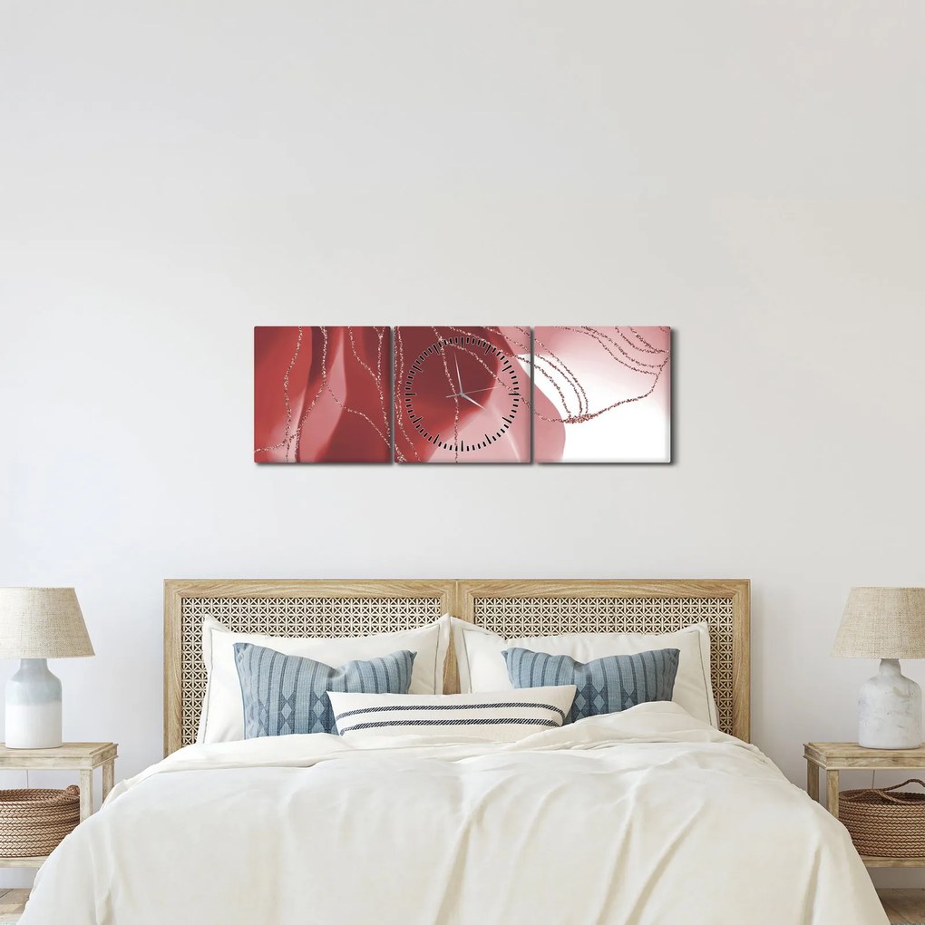 Tablou - Floare abstractă roșie N⁰1 (cu ceas) (90x30 cm)