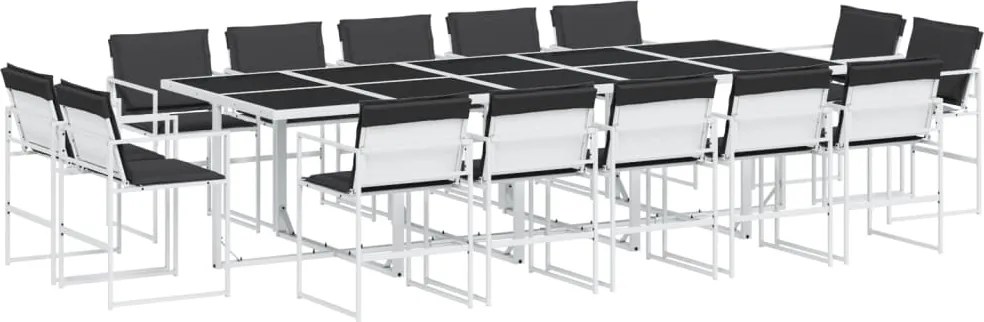vidaXL Set mobilier de grădină, 15 piese, cu perne, alb, textilenă