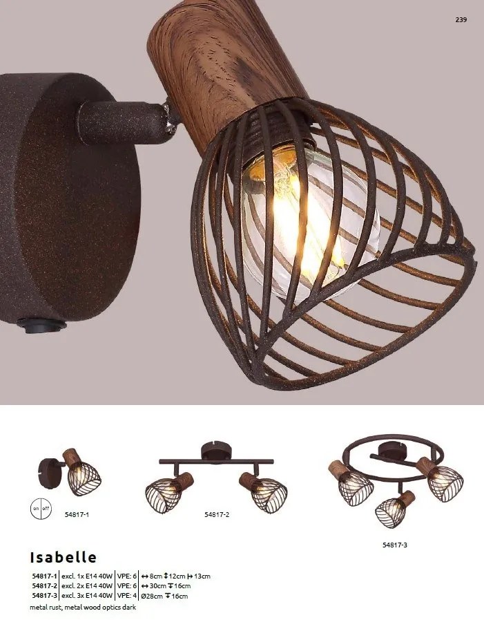 Aplica de perete / tavan cu 2 spoturi design industrial Isabelle ruginiu