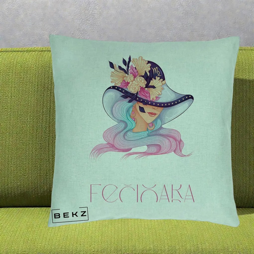 Perna Personalizata Zodie Fecioara, 40x40 cm, Verde Menta, Husa Detasabila, Perna Inclusa, BEKZ®
