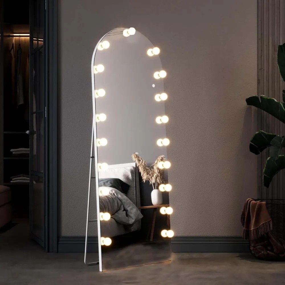 Oglindă Arcuită cu becuri LED, Iluminare Reglabilă, 3 Culori, Control Touch, Sticlă HD, cu Suport, 160x50 cm