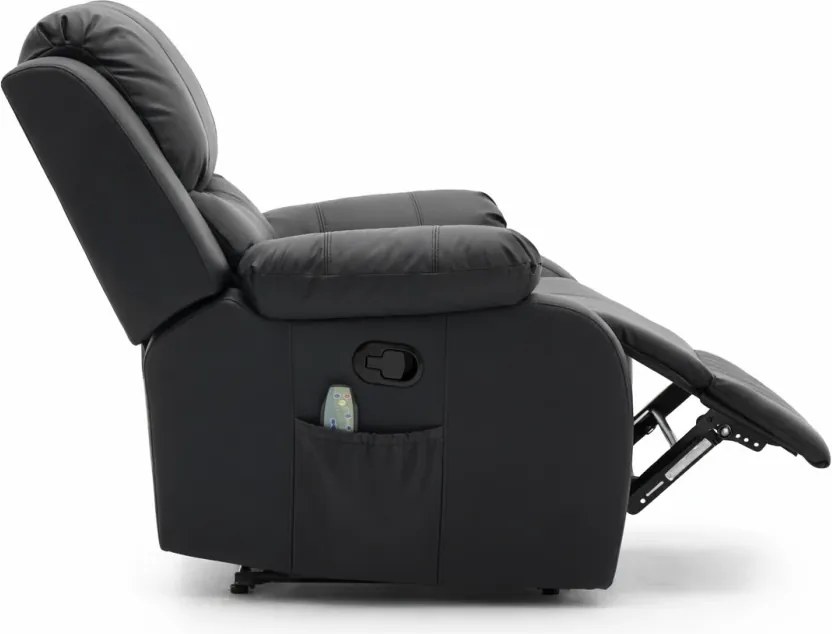 Fotoliu Masaj, Incalzire, rabatabil, sezut cu arcuri metalice, suport picioare extensibil, PU, Negru