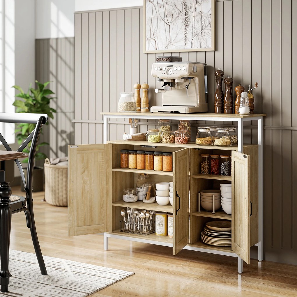 HOMCOM Bufet, corp de depozitare cu 3 uși, compartiment deschis și 4 rafturi reglabile, 100 x 35 x 88 cm, lemn natural | Aosom Romania