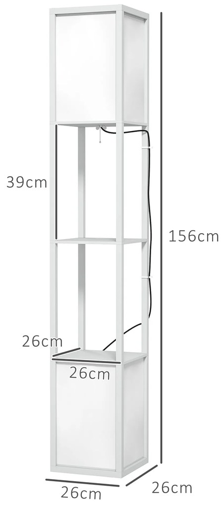 HOMCOM Lampă de Podea Modernă cu 2 Abajururi și 2 Rafturi, Lampă de Podea cu Întrerupător de Picior, 26x26x156 cm, Alb | Aosom Romania