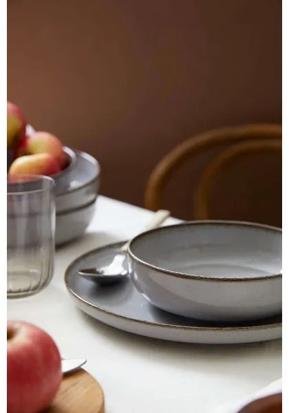 Set de masă 12 piese, gri, porțelan