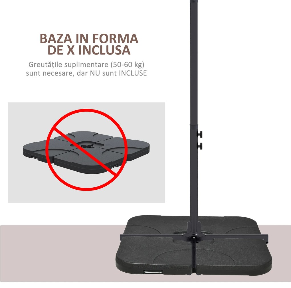 Outsunny Umbrelă Suspendată cu Orificii de Ventilaţie, Bază în Cruce şi Manivelă, 3x2 m, Maro | Aosom Romania