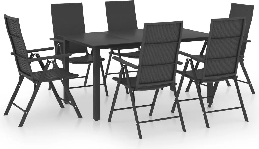 vidaXL Set mobilier de grădină, 7 piese, negru