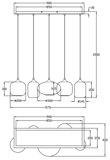 Lustră pe cablu GILLIS 5xE27/40W/230V auriu/transparent Fabas Luce 3627-48-125