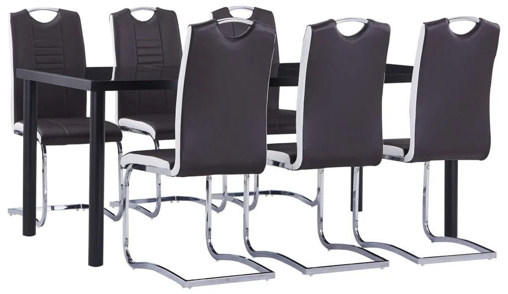 vidaXL Set mobilier de bucătărie, 7 piese, maro, piele ecologică