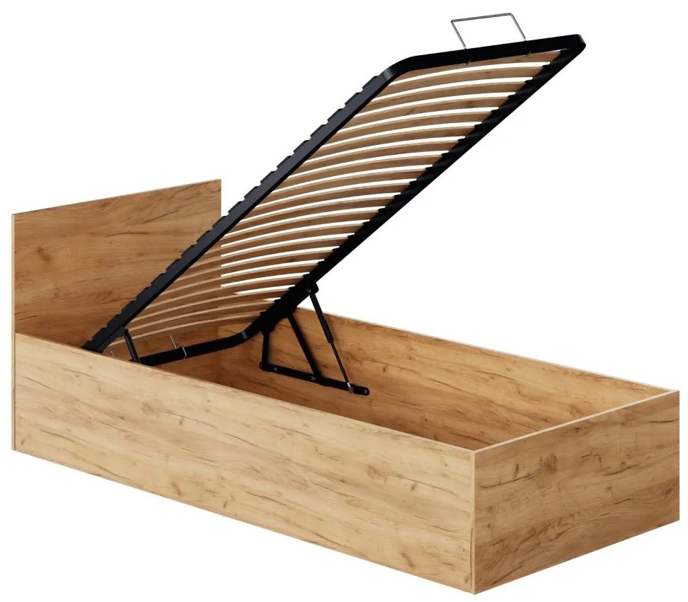 Pat de o persoană 90 cm Discutibles (stejar craft auriu) (cu somieră) (cu sp. depozitare). 1116311