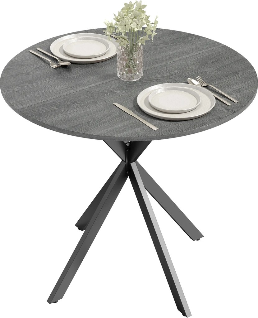 HOMCOM Masă rotundă de dining în stil industrial, cu picioare în cruce din oțel, Ø80 x 75 cm, gri | Aosom Romania
