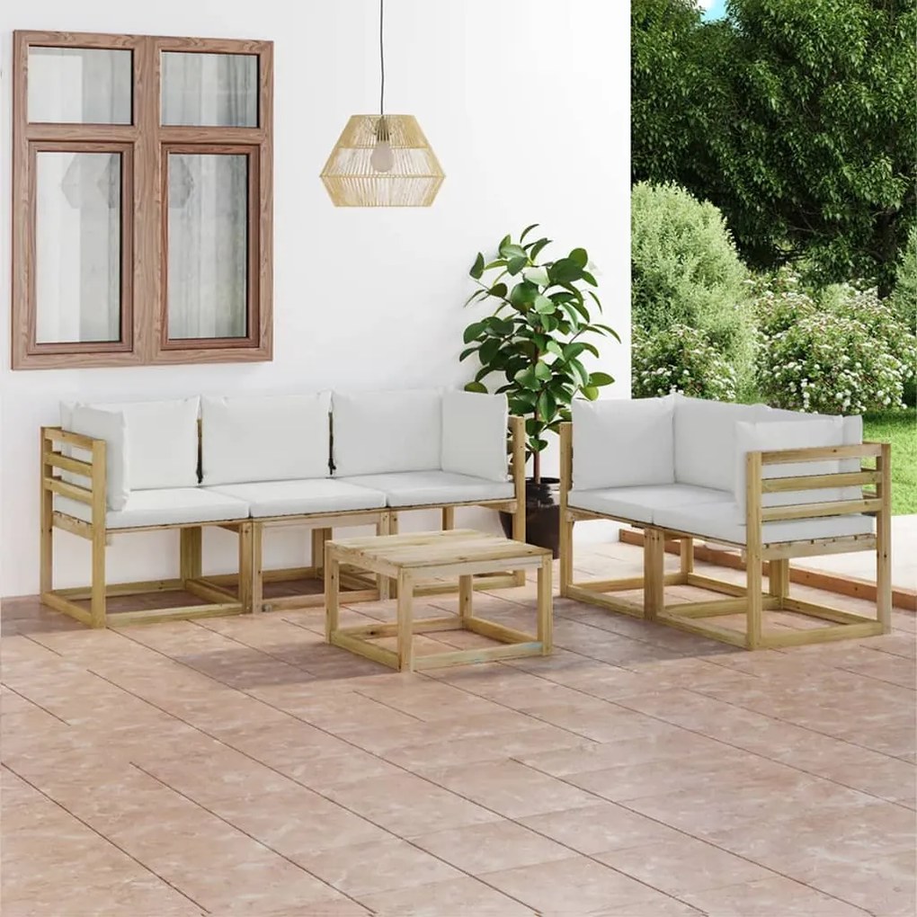 3065005 vidaXL Set mobilier de grădină cu perne crem, 6 piese