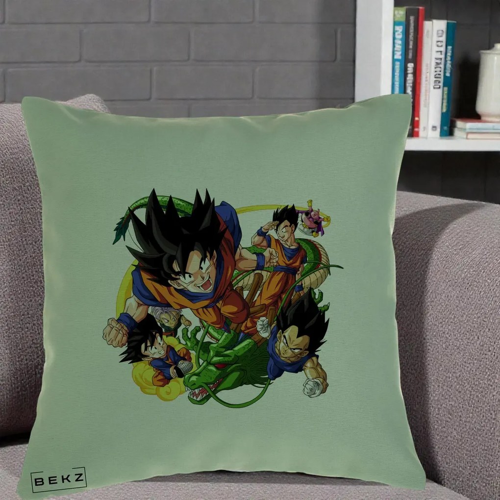 Perna Personalizata Dragon Ball Goku si Shenron Actiune, 40x40 cm, Verde, Husa Detasabila, Perna Inclusa, BEKZ®