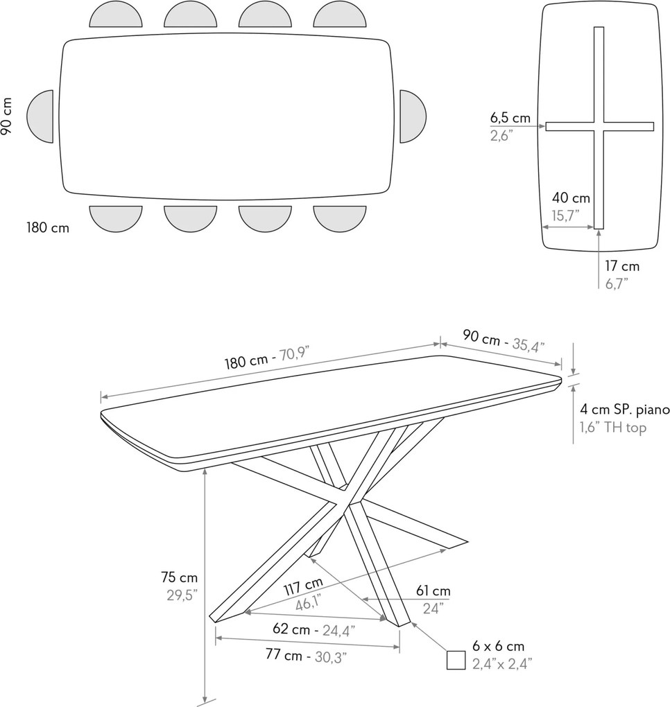 Masă Mara fixă 180 cm/90 cm