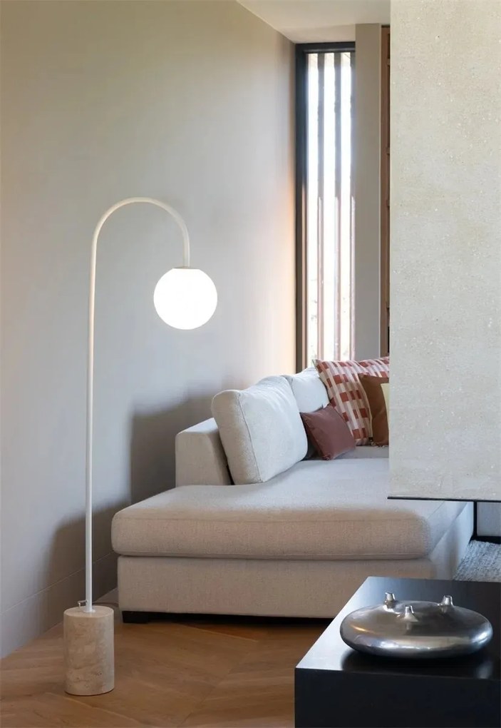 Lampa podea din travertin natur si sticla alba Tivoli
