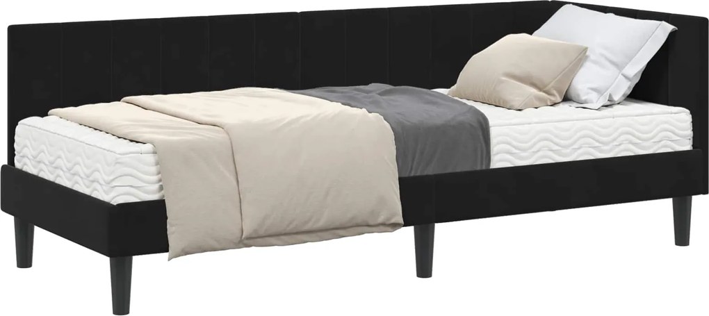 vidaXL Cadru de pat colțar cu saltea cu saltea 2 pcs Negru Catifea