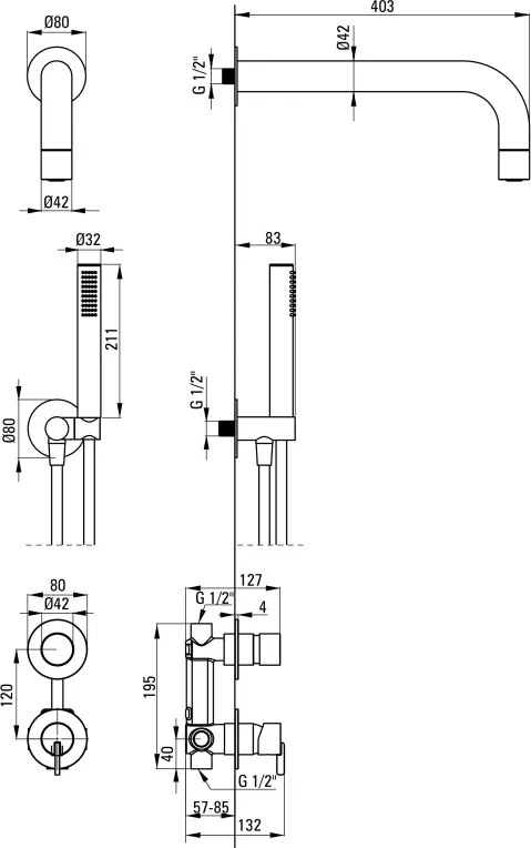 Silia Set de duș cu montare îngropată, cu pălărie de duș fixă NQS_09XK
