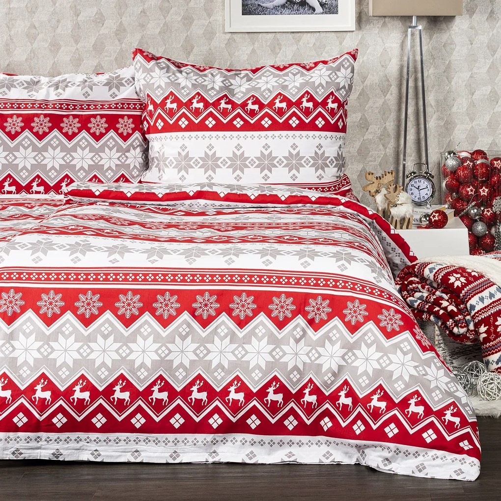 Lenjerie de pat din bumbac Crăciun 4Home Red Nordic, 220 x 200 cm, 2 buc. 70 x 90 cm