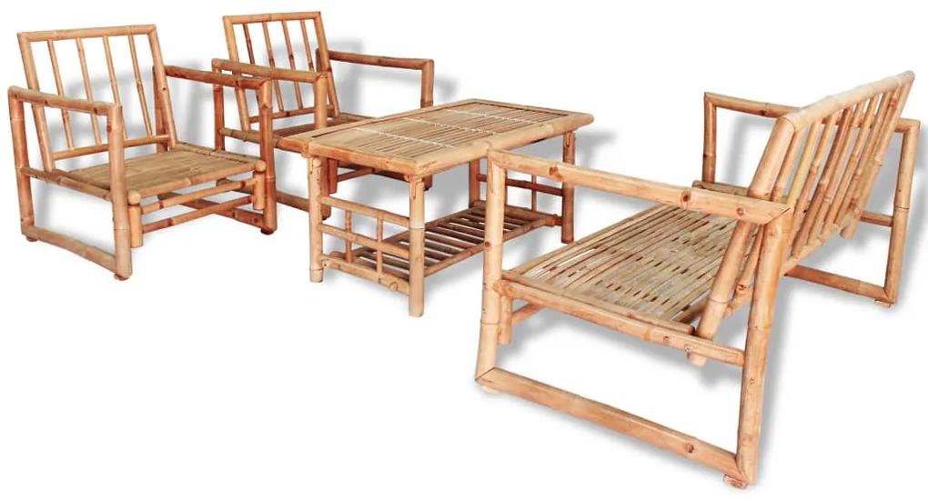Set mobilier de gradina cu perne, 4 piese, bambus