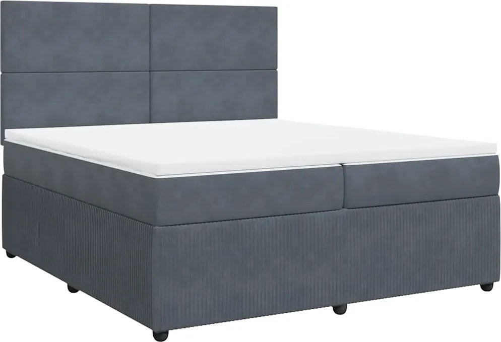 vidaXL Pat box spring cu saltea, gri închis, 200x200 cm, catifea