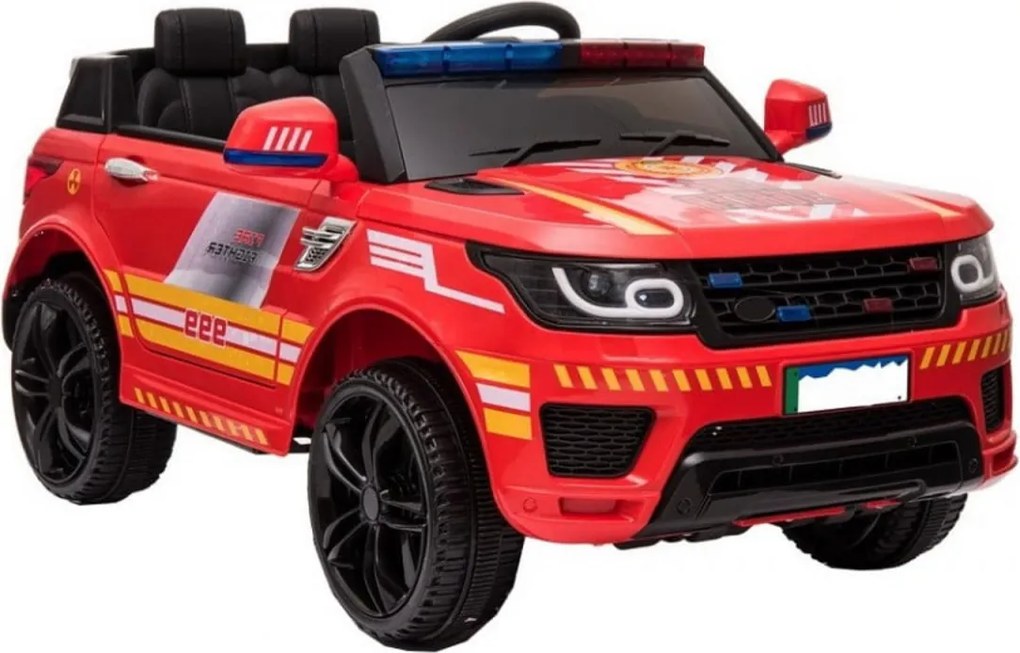 Masinuta Electrica de pompieri cu acumulator pentru copii NOVOKIDS™ Fire Squad SUV , Cu girofar fata/spate, Melodii si USB , 3-6 ani , Usi cu