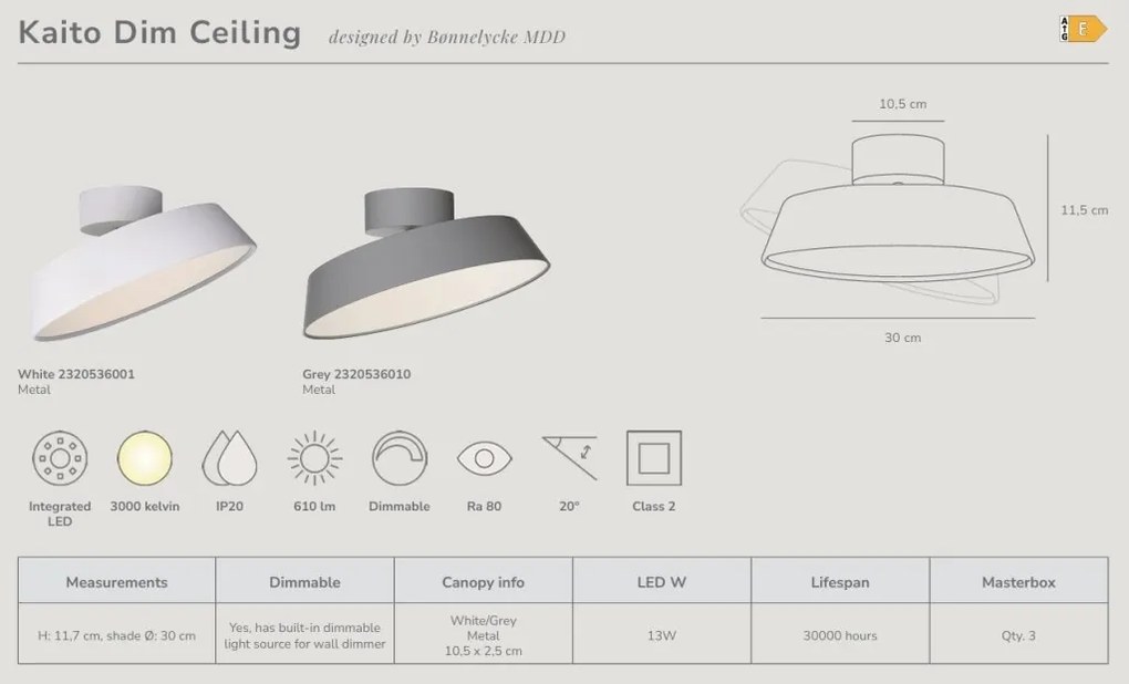 Plafoniera LED design modern Kaito 2 Dim gri