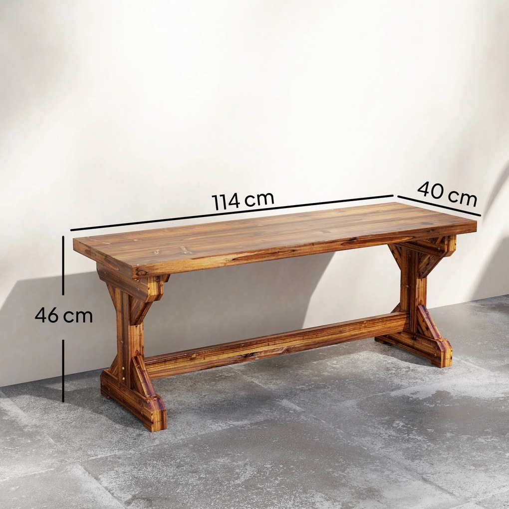 Outsunny Bancă de Grădină cu 2 Locuri din Lemn de Brad cu Bază în Formă de X, Bancă Rustică pentru Exterior Fără Spătar, pentru Patio, Verandă, Balcon, 114L x 40l x 46h cm, Finisaj Carbonizat | Aosom Romania