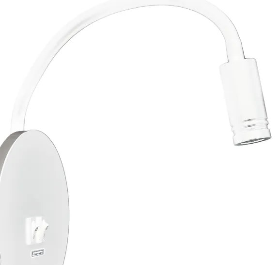 Veioză LED flexibilă de perete cu USB BASE 1xLED/8W+1xLED/2W/230V alb/argintiu