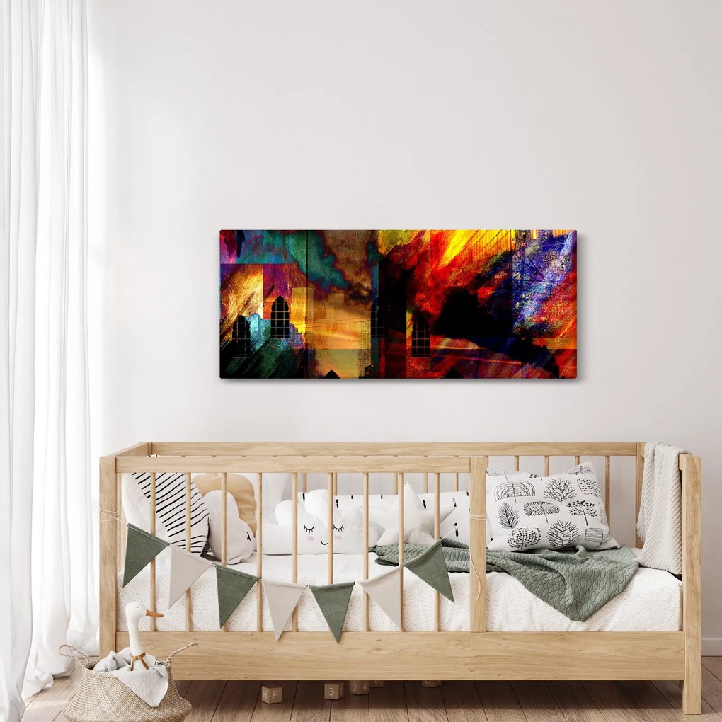 Tablou - Oraș colorat, abstracție (120x50 cm)