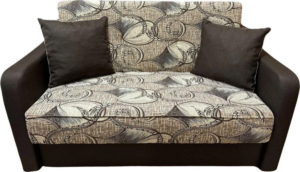 Canapea SAMY extensibila, 2 locuri, cu lada de depozitare, stofa crem cu maro, cadru metalic, 152x100x92 Maro + Crem, Stofa