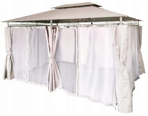 Pavilion/foisor pentru gradina/terasa, cadru metalic, cu perdele, crem, 4x2.8x2.7 m