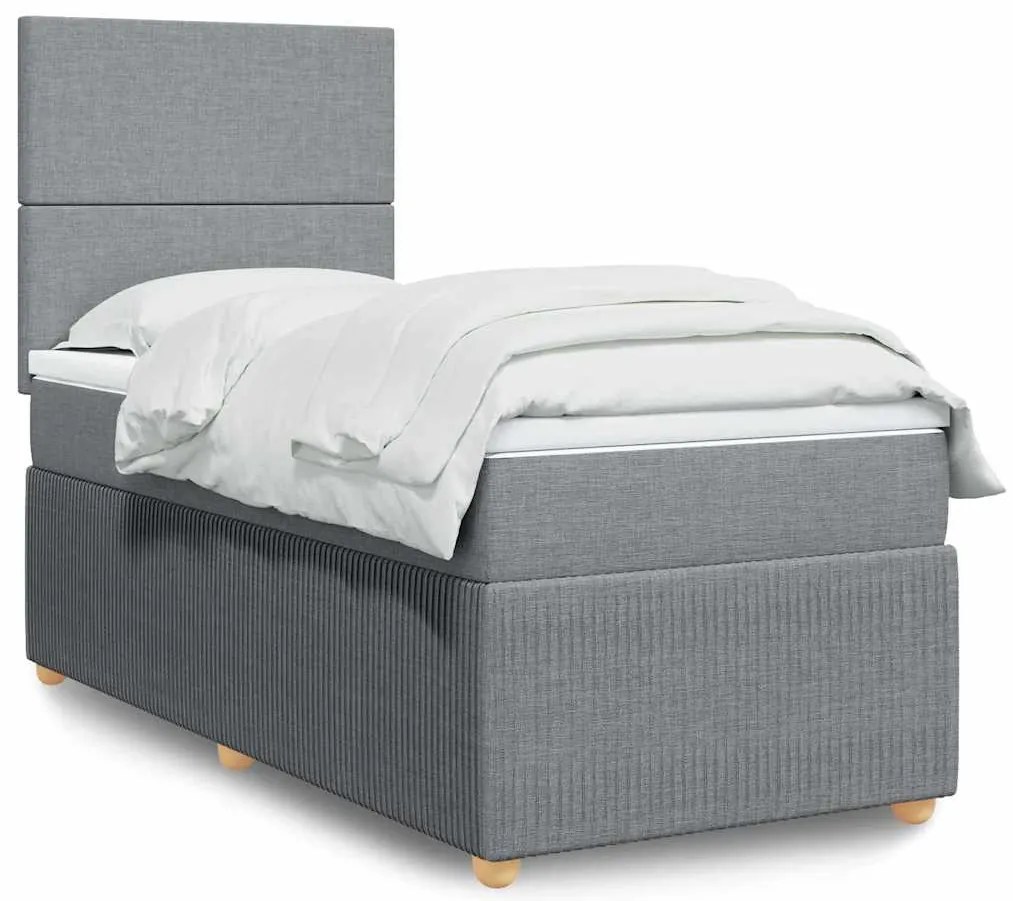 vidaXL Pat box spring cu saltea, gri deschis, 100x200 cm, textil