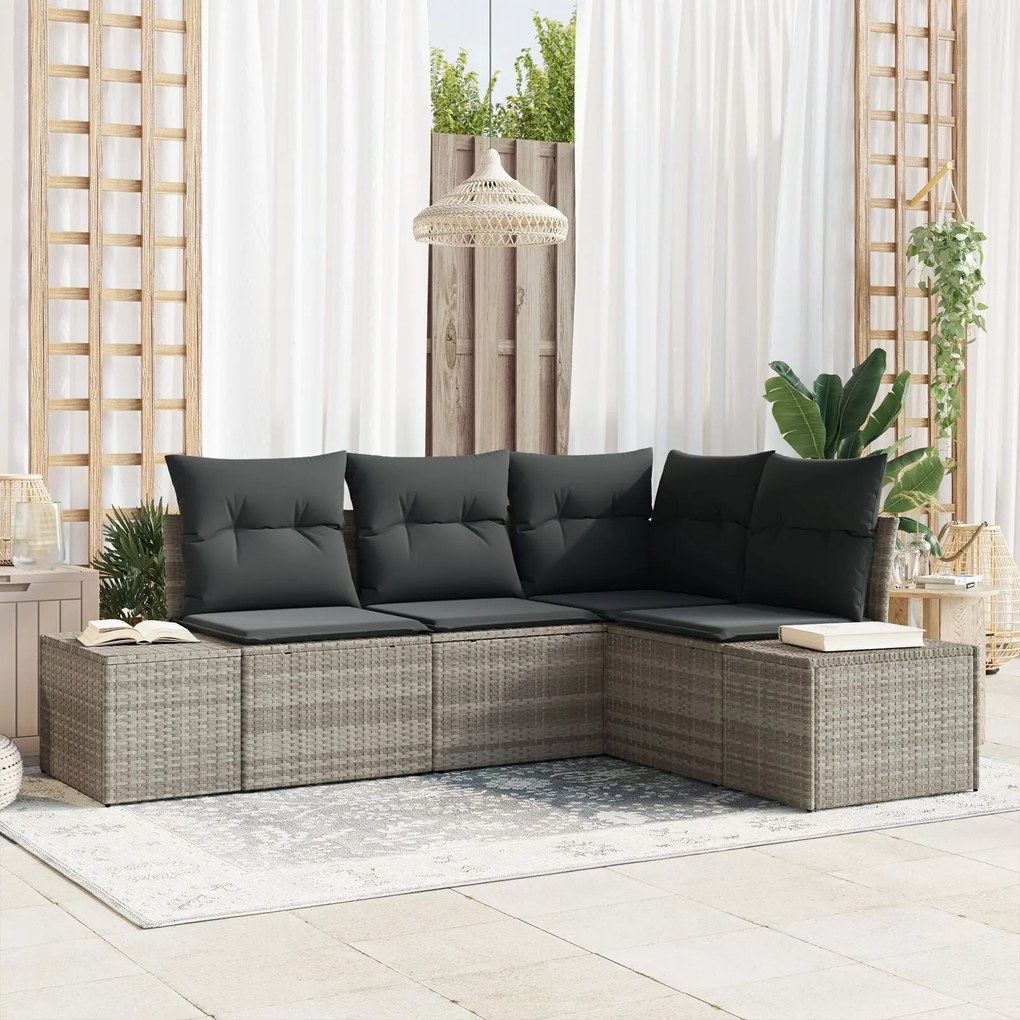 vidaXL Set de canapele pentru grădină 4 pcs Gri deschis Rattan poli