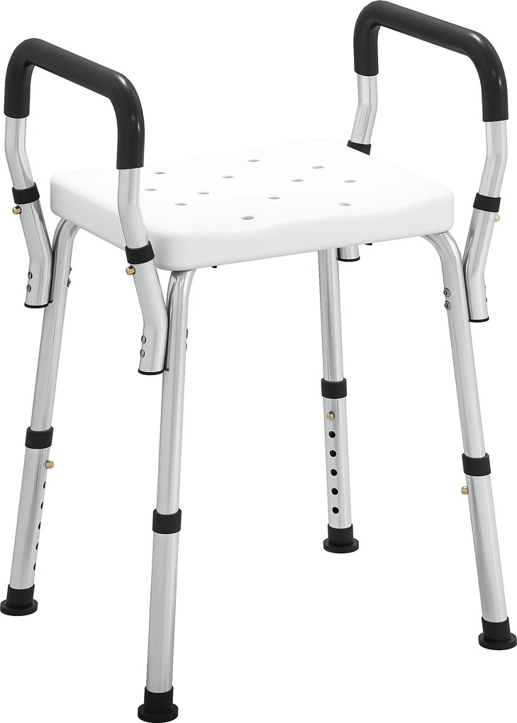 HOMCOM Taburet de duș pentru persoane în vârstă și cu dizabilități cu mânere, înălțime reglabilă, tălpi antiderapante, alb | Aosom Romania