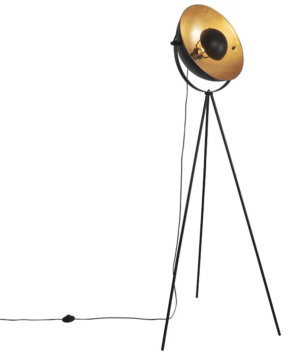 Lampă de podea neagră cu auriu 42 cm cu trepied reglabil - Magnax