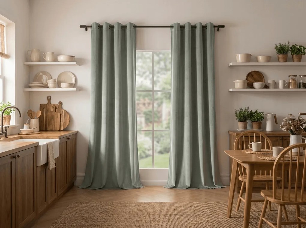 Draperie opaca DREAM VELVET 140x250 cm, gri Agatat: Inele metalice
