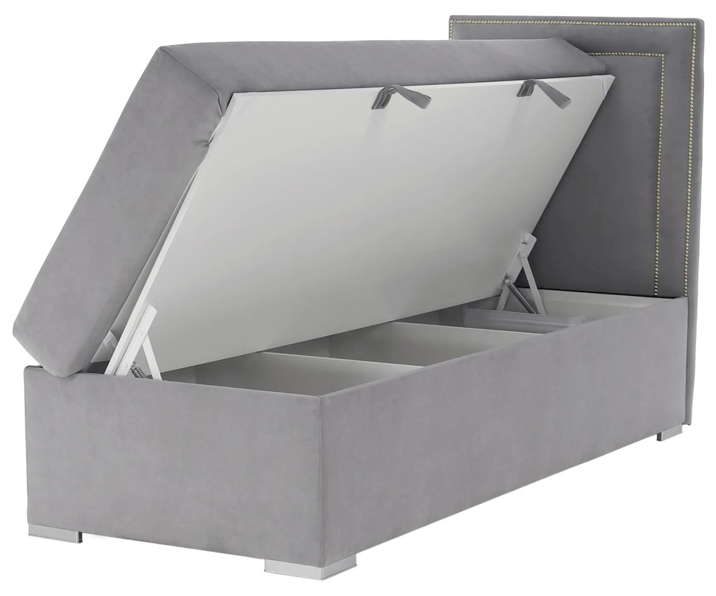 Pat boxspring, pat de o persoană, gri deschis, 80x200, dreapta, BILY