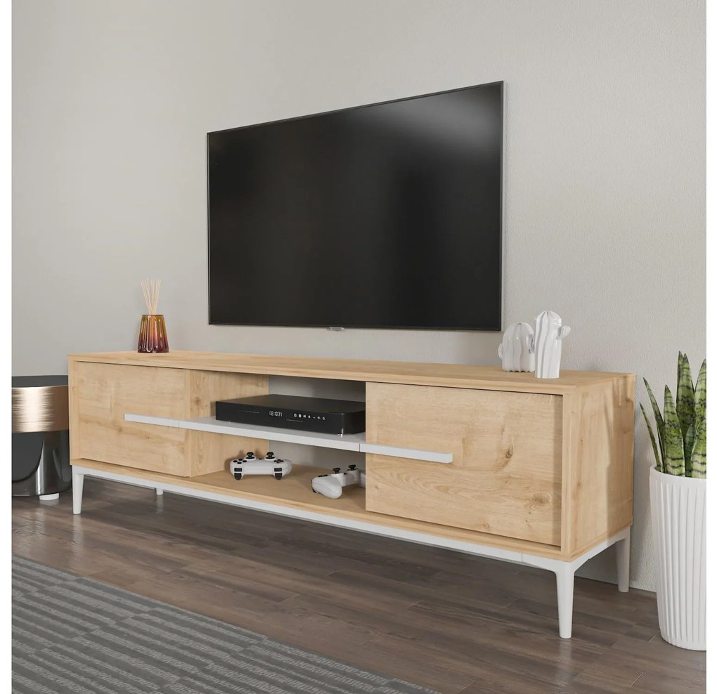 Dulap TV Eslametta (Stejar + alb). 1107293