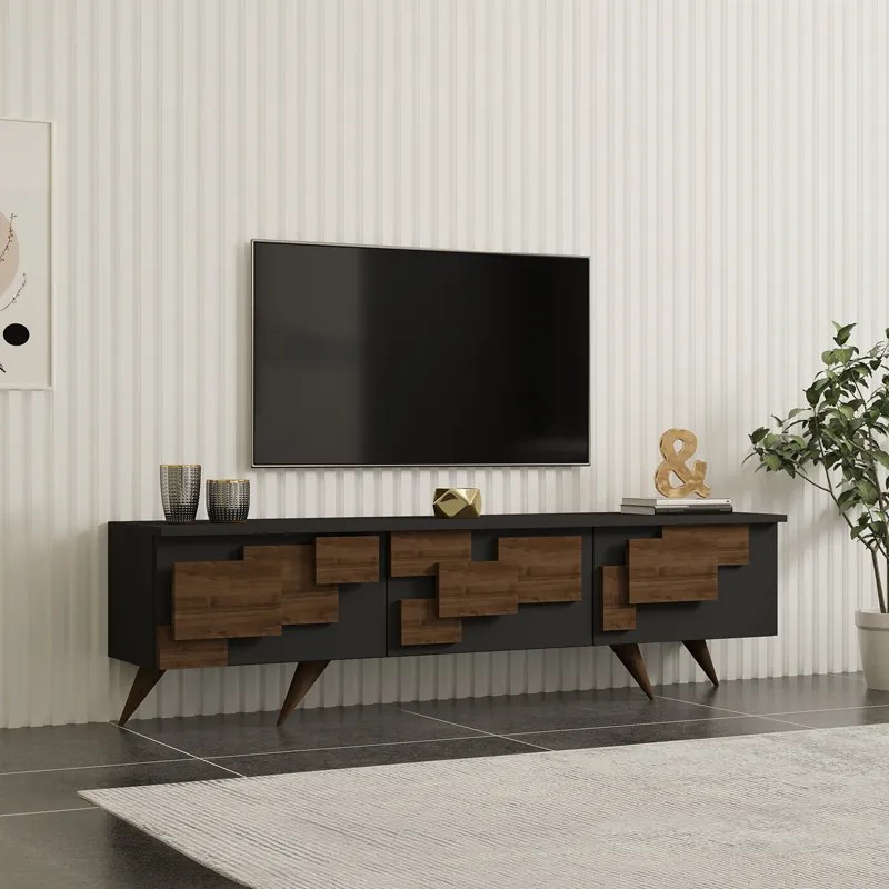 Comoda TV Trida, culoare nuc-antracit, 160 x 35 x 45 cm