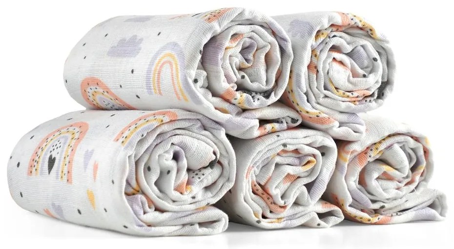 Scutece textile 5 bucăți: Curcubeu și inimioare