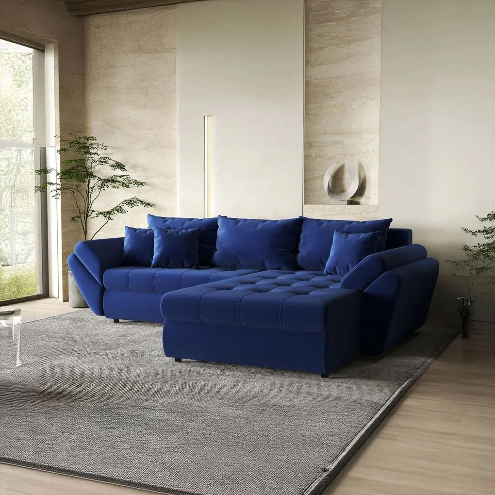 Colțar extensibil dumonde cu ladă de depozitare si sezut confortabil din spuma high-density, Loana Royal Blue II 270x185 cm