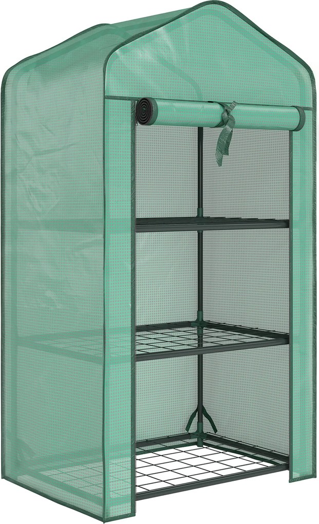 Outsunny Mini seră de grădină cu husă din PE, 3 rafturi și ușă rulabilă, 59x39x127 cm, verde | Aosom Romania