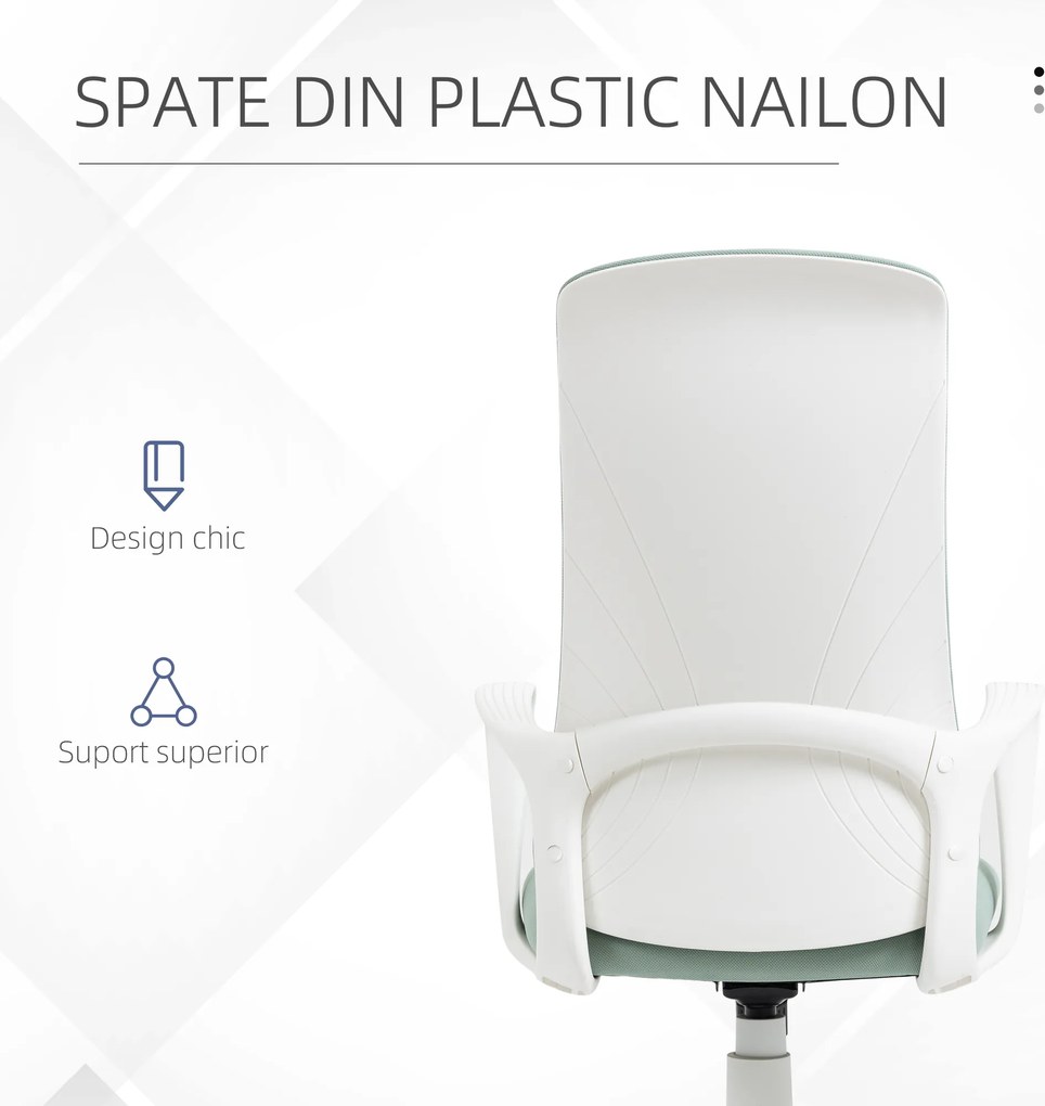 Vinsetto Scaun de birou ergonomic, cu înălțime ajustabilă și balans, 62x56x110-119,5 cm, verde | Aosom Romania
