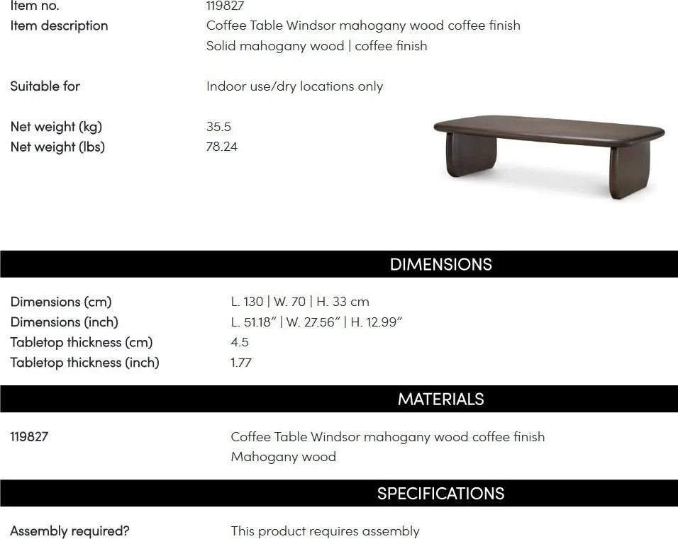 Masuta cafea design LUX lemn de mahon Windsor