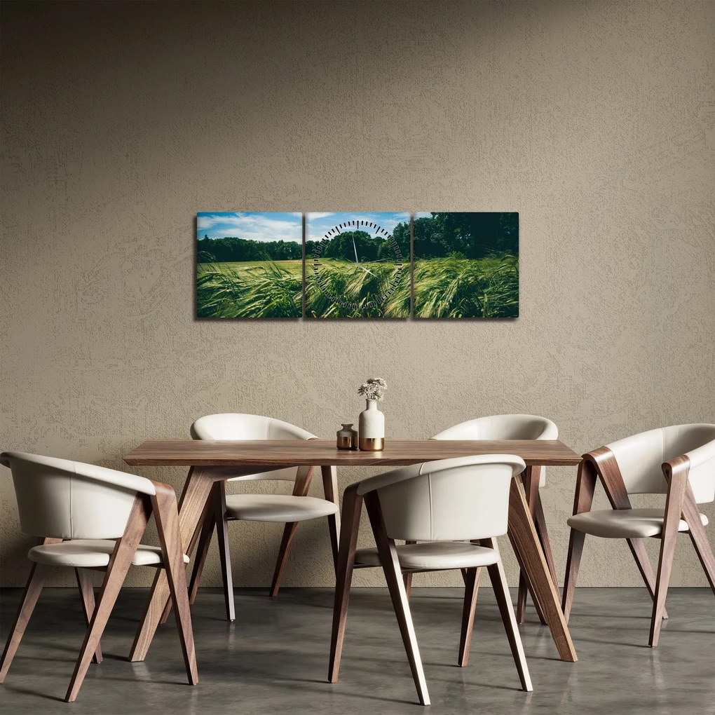 Tablou cu linca și pădure (cu ceas) (90x30 cm)